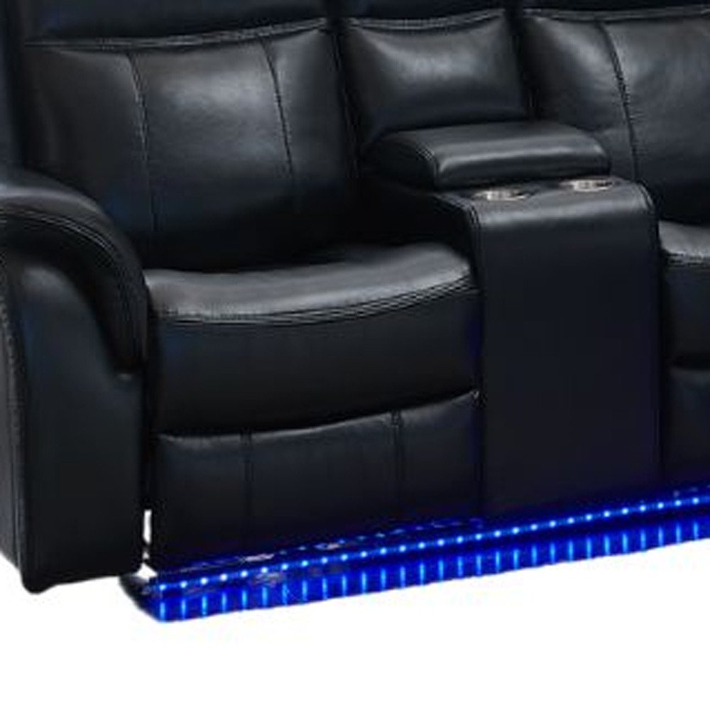 Black Polyester Blend Power Reclining L Shaped Three Piece Corner Sectional With Console HomeRoots
