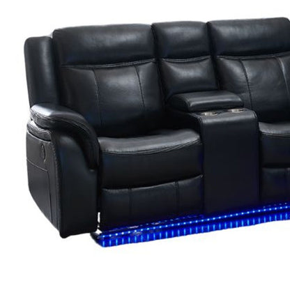Black Polyester Blend Power Reclining L Shaped Three Piece Corner Sectional With Console HomeRoots