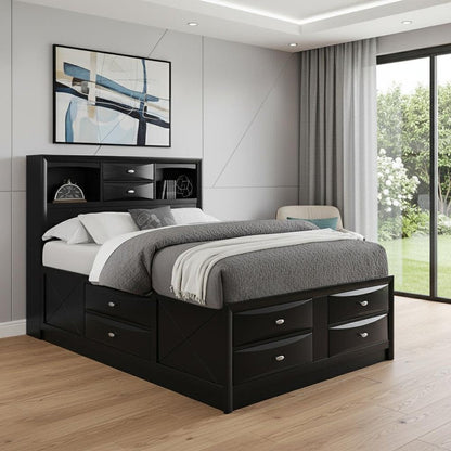 Solid Wood Full Black Eight Drawers Bed HomeRoots