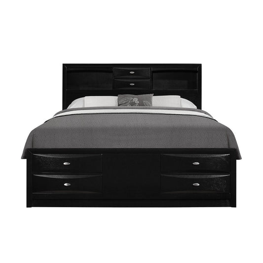 Black Solid Wood Queen Bed Frame With Eight Drawers HomeRoots