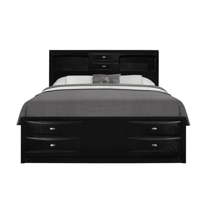 Black Solid Wood Queen Bed Frame With Eight Drawers HomeRoots