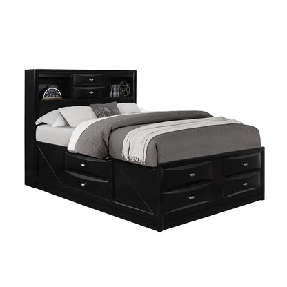 Black Solid Wood Queen Bed Frame With Eight Drawers HomeRoots