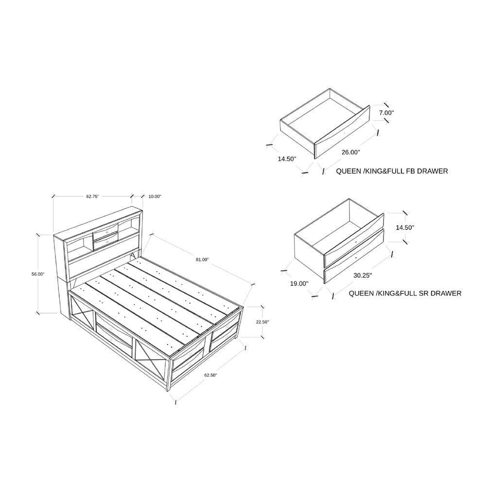 Black Solid Wood Queen Bed Frame With Eight Drawers — view 7