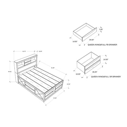 Black Solid Wood Queen Bed Frame With Eight Drawers