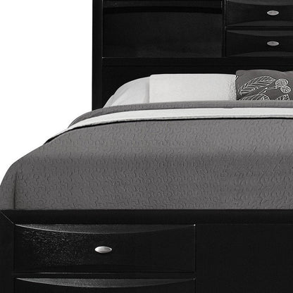 Black Solid Wood Queen Bed Frame With Eight Drawers HomeRoots