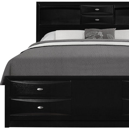 Black Solid Wood Queen Bed Frame With Eight Drawers HomeRoots