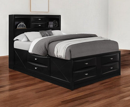 Black Solid Wood Queen Bed Frame With Eight Drawers HomeRoots