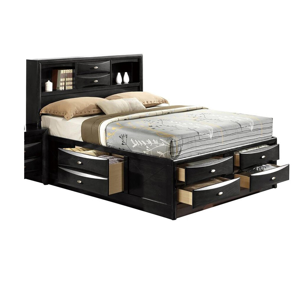 Black Solid Wood Queen Bed Frame With Eight Drawers — view 9