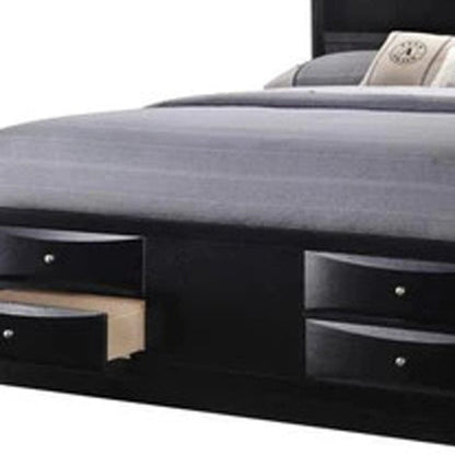 Black Carved Abstract Solid Wood King Bed Frame With Drawers HomeRoots