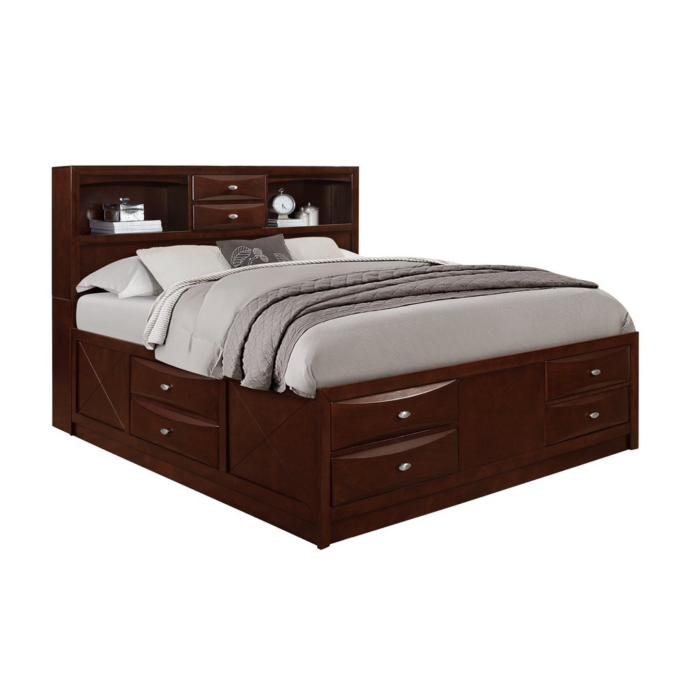 Solid Wood Full Espresso Eight Drawers Bed HomeRoots