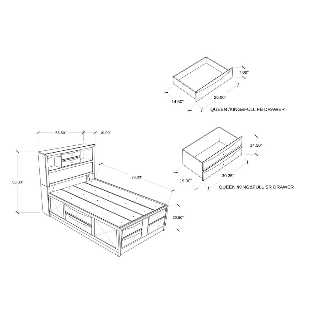 Solid Wood Full Espresso Eight Drawers Bed — view 7