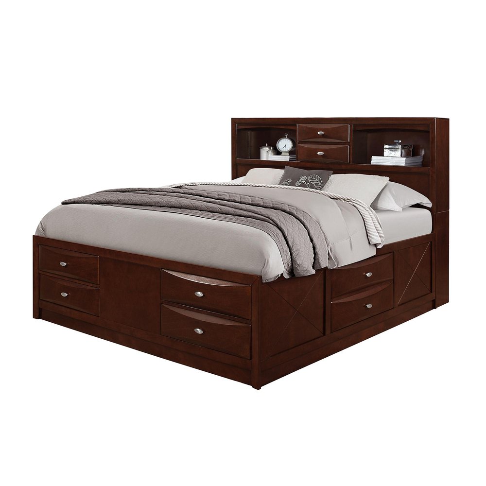 Merlot Solid Wood Queen Bed Frame With Eight Drawers — view 8