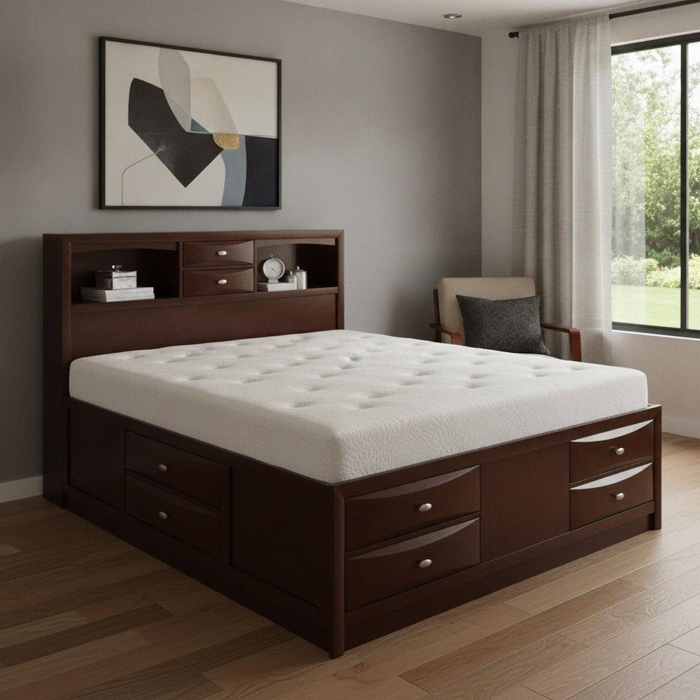 Merlot Solid Wood Queen Bed Frame With Eight Drawers — view 7