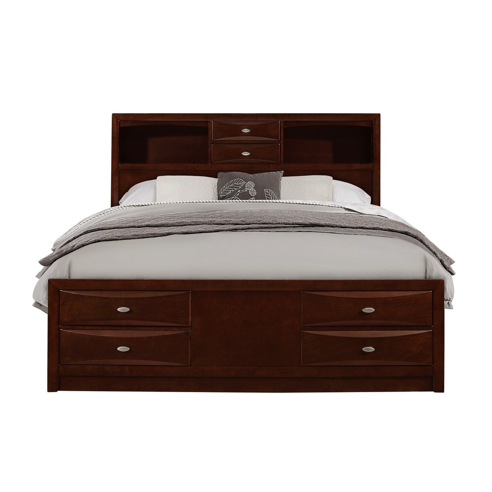 Merlot Solid Wood King Bed Frame With Eight Drawers HomeRoots