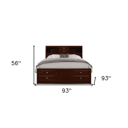 Merlot Solid Wood King Bed Frame With Eight Drawers HomeRoots