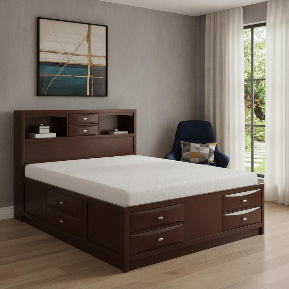 Merlot Solid Wood King Bed Frame With Eight Drawers — view 6