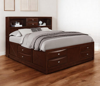 Merlot Solid Wood King Bed Frame With Eight Drawers HomeRoots