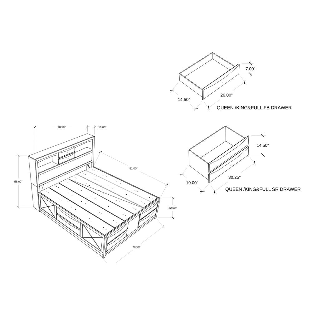 Merlot Solid Wood King Bed Frame With Eight Drawers
