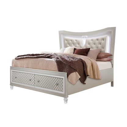 Champagne Tone Queen Bed With Padded Headboard  Led Lightning  2 Drawer HomeRoots