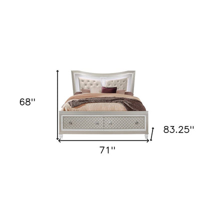 Champagne Tone Queen Bed With Padded Headboard  Led Lightning  2 Drawer HomeRoots
