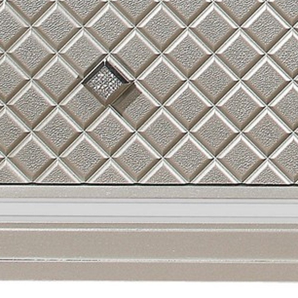 Champagne Tone Queen Bed With Padded Headboard  Led Lightning  2 Drawer HomeRoots