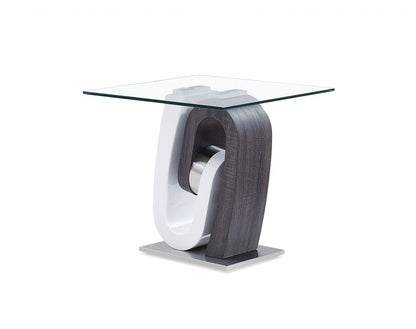 23" White Gray And Clear Glass and Wood Square Pedestal End Table HomeRoots