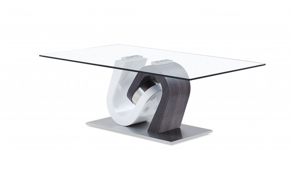48" Clear Gray and White Glass And Steel Mod Coffee Table HomeRoots