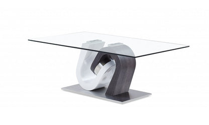 48" Clear Gray and White Glass And Steel Mod Coffee Table HomeRoots
