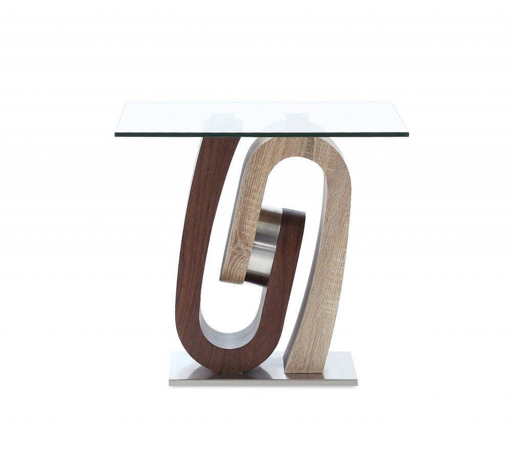 23" Walnut, Oak And Clear Glass Square End Table HomeRoots