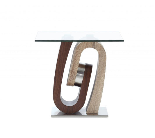 23" Walnut, Oak And Clear Glass Square End Table HomeRoots