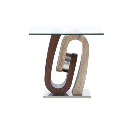 23" Walnut, Oak And Clear Glass Square End Table HomeRoots