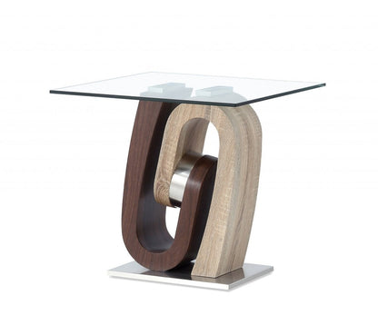 23" Walnut, Oak And Clear Glass Square End Table HomeRoots