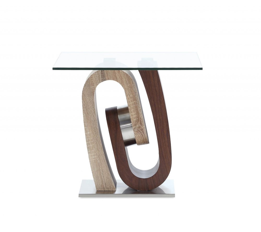 23" Walnut, Oak And Clear Glass Square End Table HomeRoots