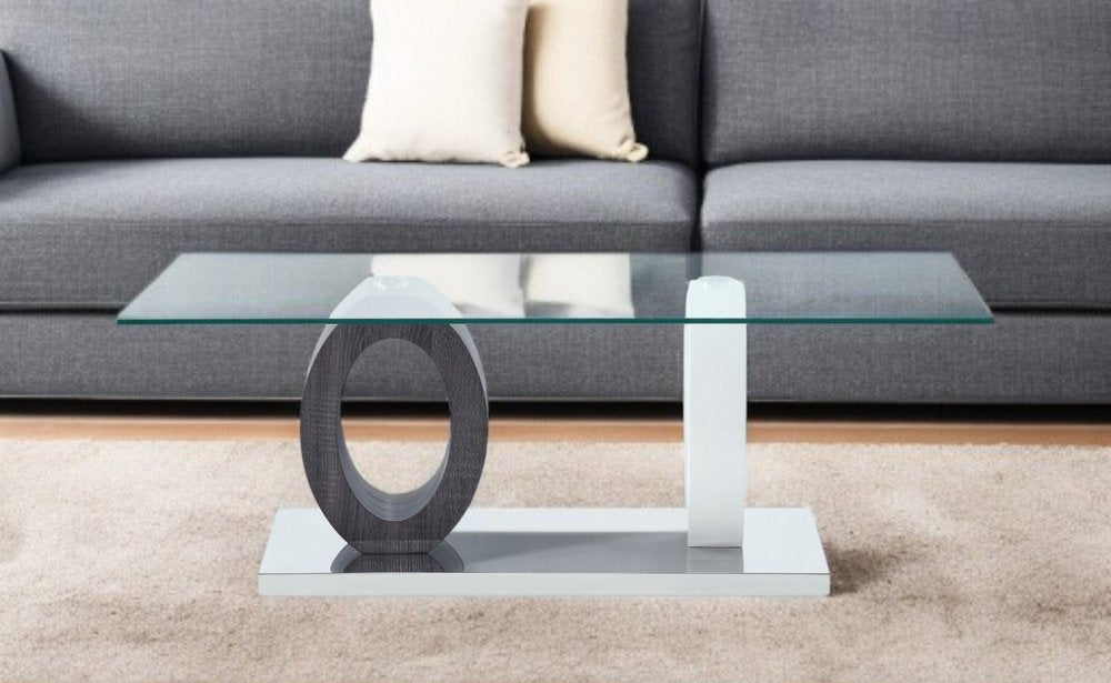 47" Clear And White and Gray Glass Coffee Table HomeRoots