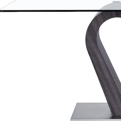 71" Clear And White and Gray Glass And Stainless Steel Pedestal Base Dining Table HomeRoots