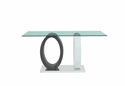 63" Clear Gray and White Glass And Metal Double Pedestal Base Dining Table HomeRoots