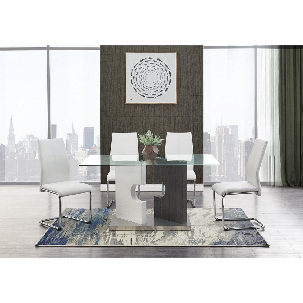 36" Clear And Gray Glass And Stainless Steel Double Pedestal Base Dining Table HomeRoots