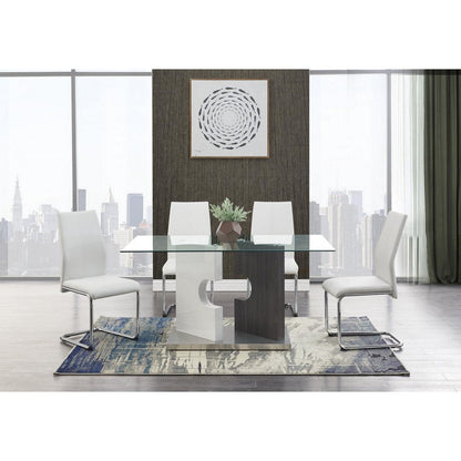 36" Clear And Gray Glass And Stainless Steel Double Pedestal Base Dining Table HomeRoots