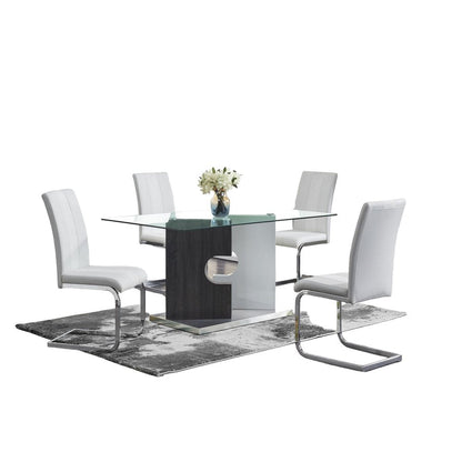 36" Clear And Gray Glass And Stainless Steel Double Pedestal Base Dining Table HomeRoots