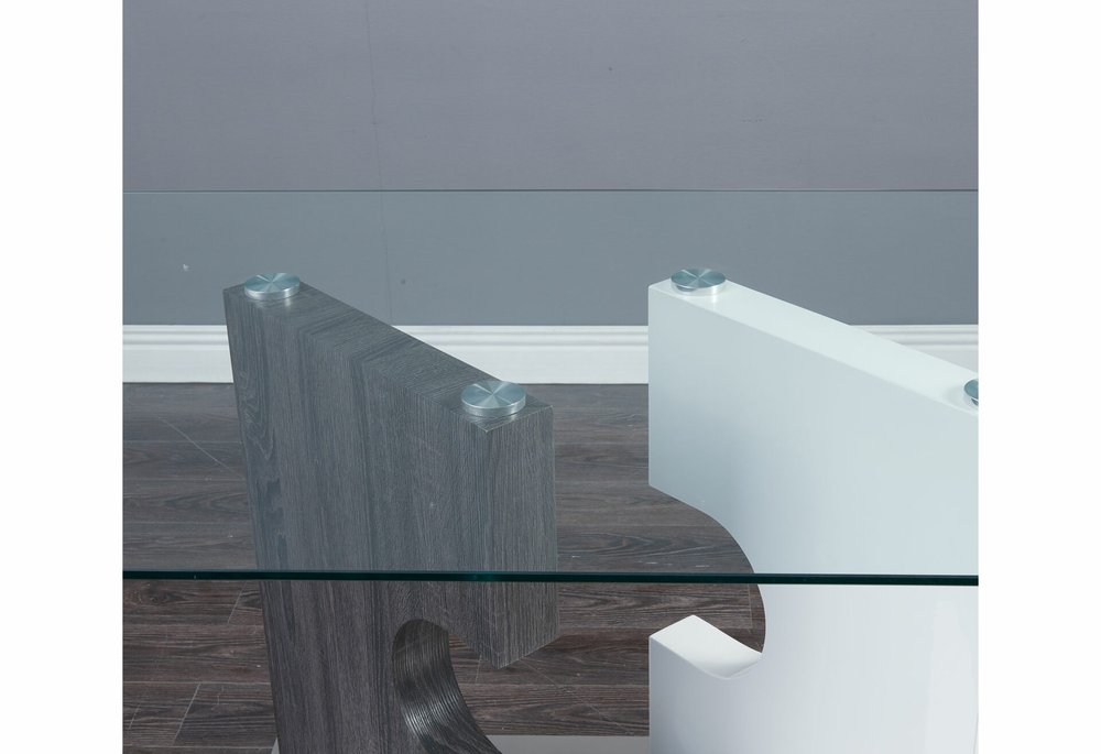 36" Clear And Gray Glass And Stainless Steel Double Pedestal Base Dining Table HomeRoots