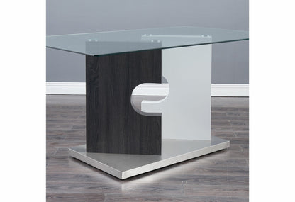 36" Clear And Gray Glass And Stainless Steel Double Pedestal Base Dining Table