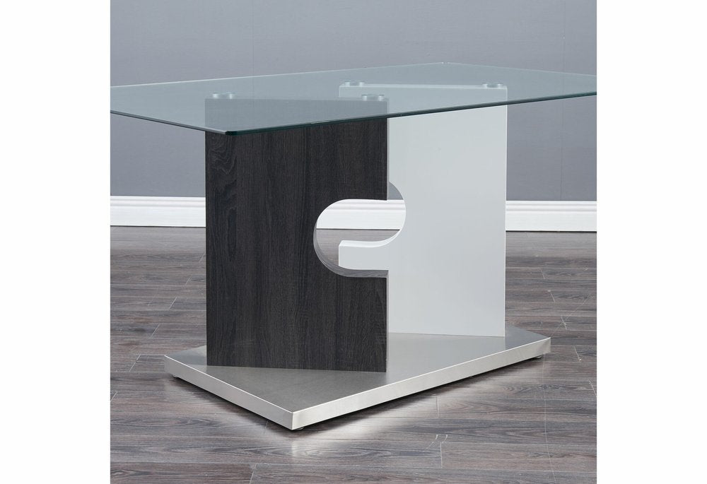 36" Clear And Gray Glass And Stainless Steel Double Pedestal Base Dining Table HomeRoots