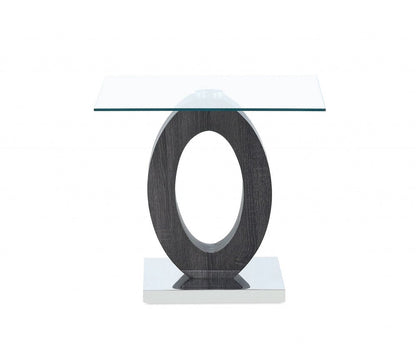 20" White, Grey And Clear Glass Oval End Table HomeRoots
