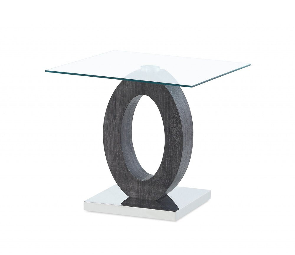 20" White, Grey And Clear Glass Oval End Table HomeRoots