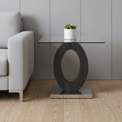 20" White, Grey And Clear Glass Oval End Table HomeRoots