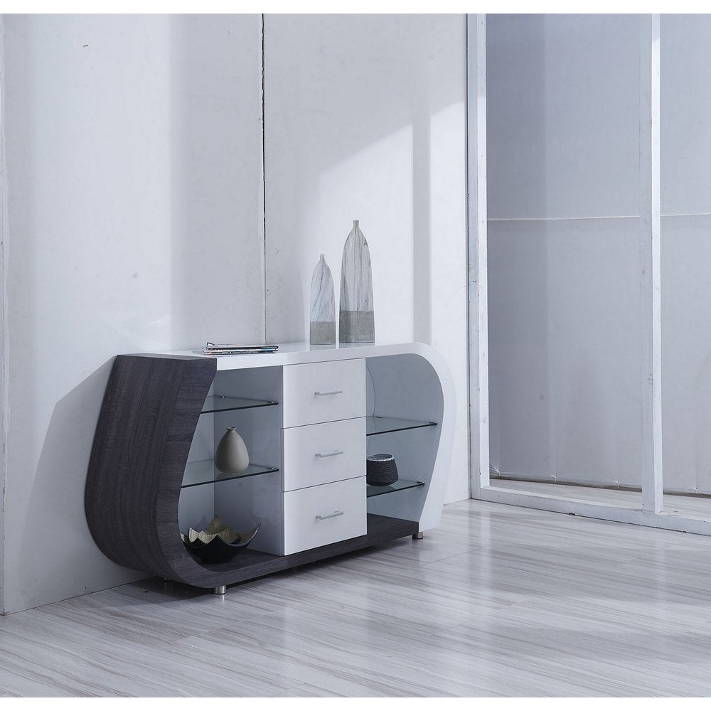 White And Grey Multi Tone Buffet With 3 Drawers HomeRoots