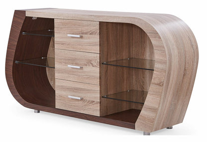 Oak And Walnut Multi Tone Buffet With 3 Drawers HomeRoots