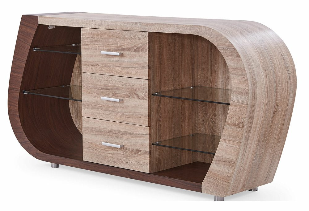 Oak And Walnut Multi Tone Buffet With 3 Drawers HomeRoots