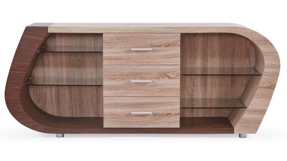Oak And Walnut Multi Tone Buffet With 3 Drawers HomeRoots