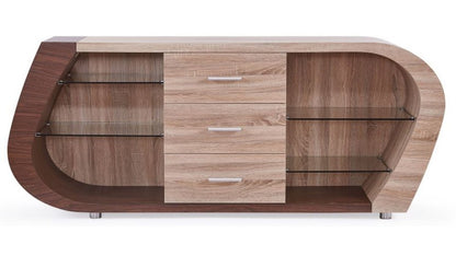 Oak And Walnut Multi Tone Buffet With 3 Drawers HomeRoots